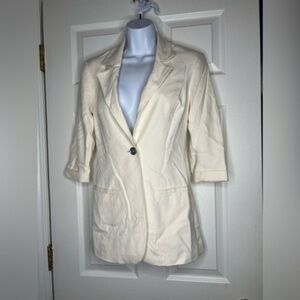 Bebe Kardashians Womens Sz 0 Ivory Silk Blazer Jacket Lined XXS 3/4 Sleeve Suit